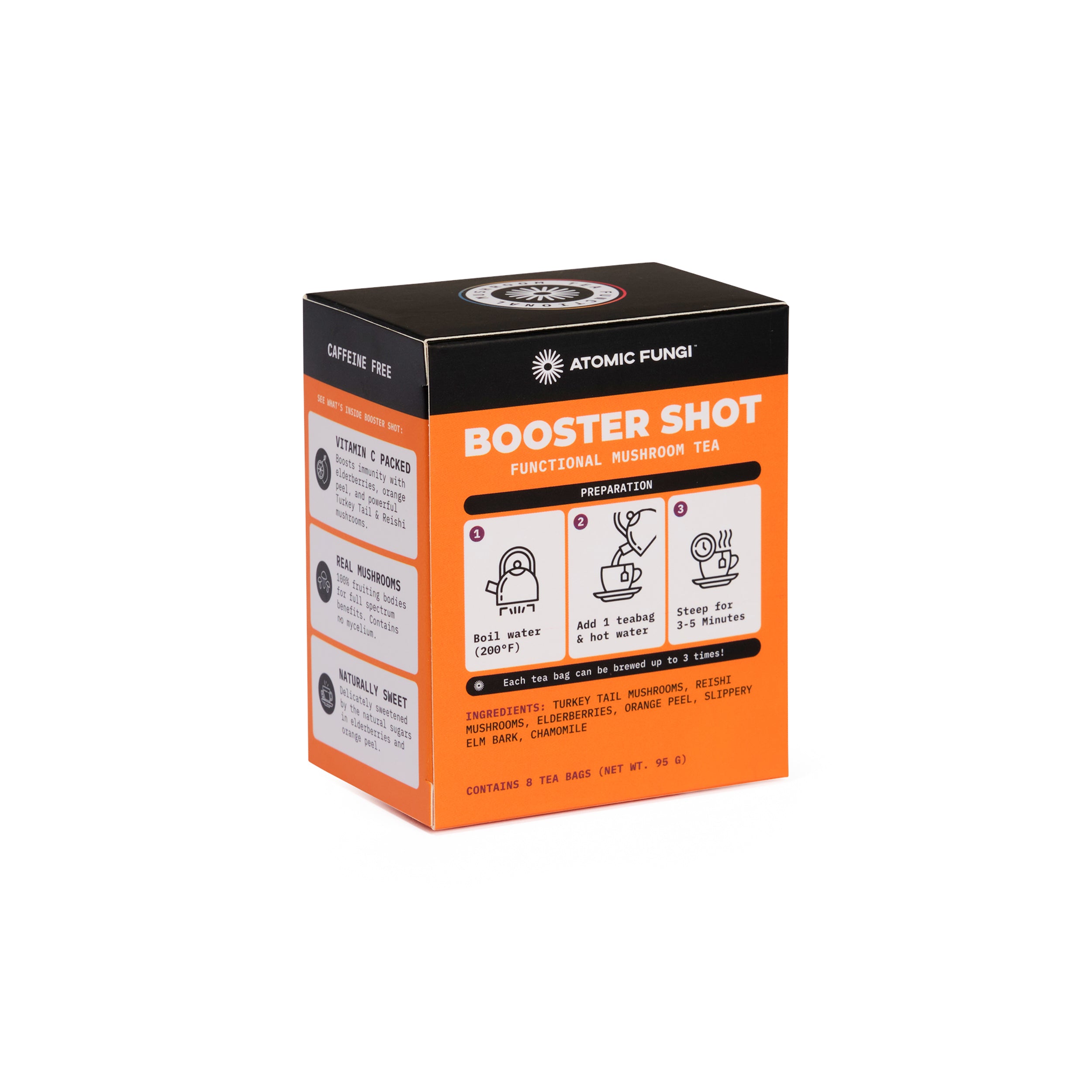 Booster Shot Functional Mushroom Tea - Elderberry Citrus Immunity Blend with Turkey Tail & Reishi - Herbal Wellness Tea