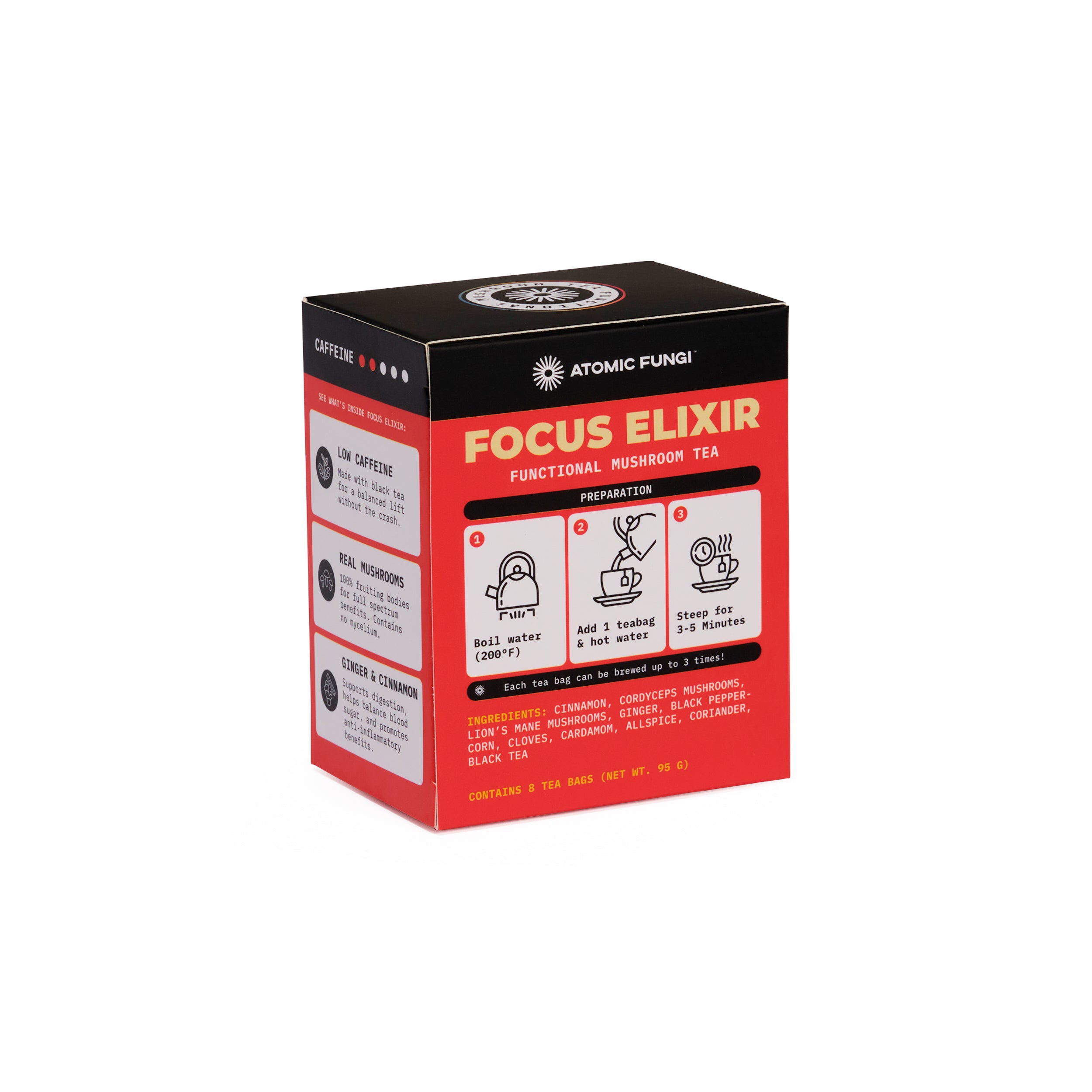 Focus Elixir Functional Mushroom Tea - Spicy Chai Cognitive Enhancement Blend with Lion's Mane & Cordyceps - Natural Brain Support Tea